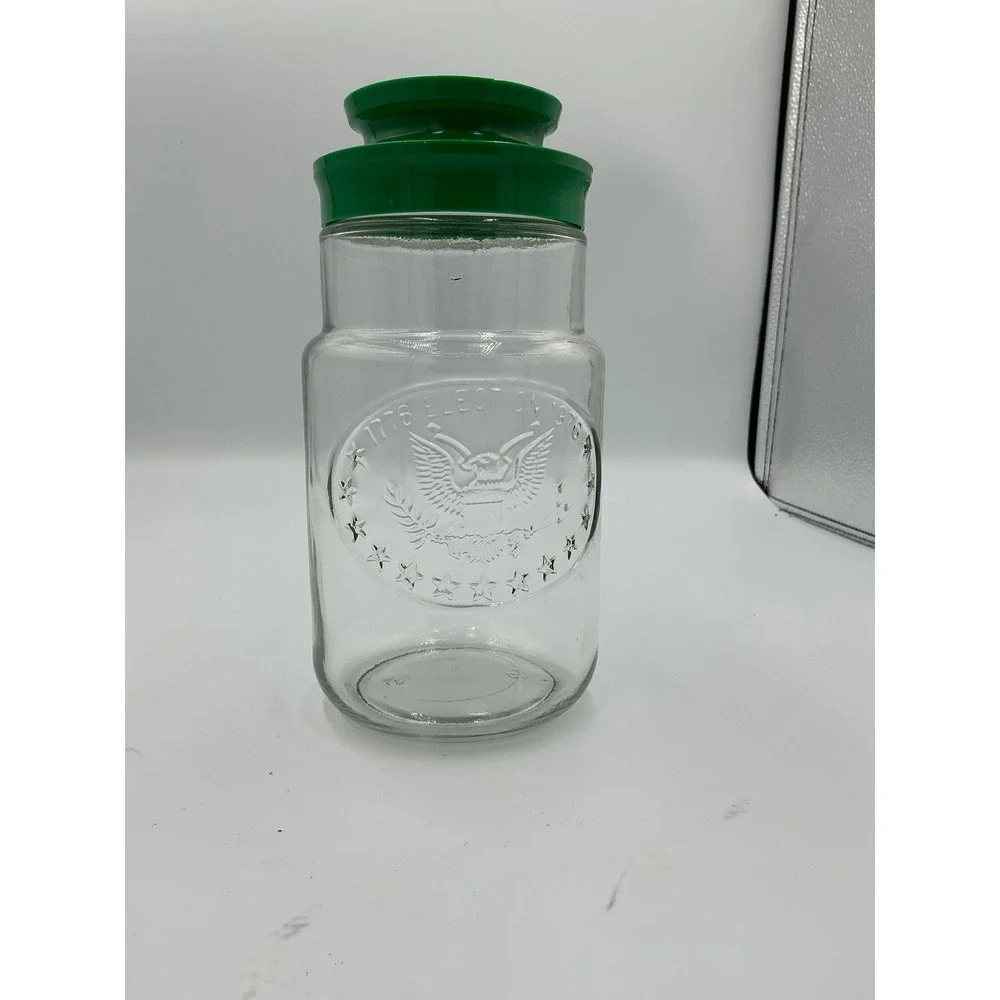 Vintage Anchor Hocking 1776-1976 Bicentennial Election Eagle Glass Jar Green Lid